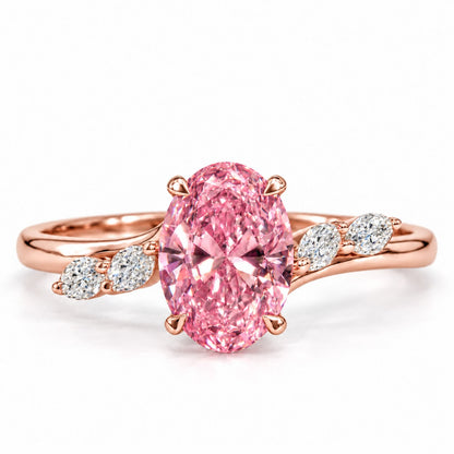Pink Oval Cut Lab Grown Diamond Engagement Ring - Leaf Bypass in rose gold, front view