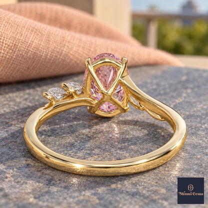 Pink Oval Cut Lab Grown Diamond Engagement Ring - Leaf Bypass in yellow gold, gallery view