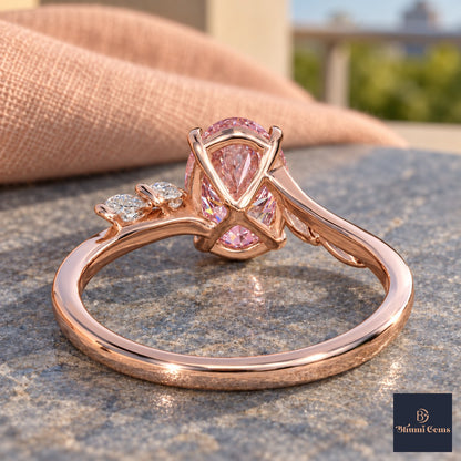 Pink Oval Cut Lab Grown Diamond Engagement Ring - Leaf Bypass in rose gold, gallery view
