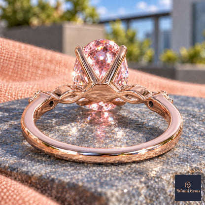 Pink Oval Cut Lab Grown Diamond Engagement Ring - Marquise and Round Accents in rose gold, gallery view