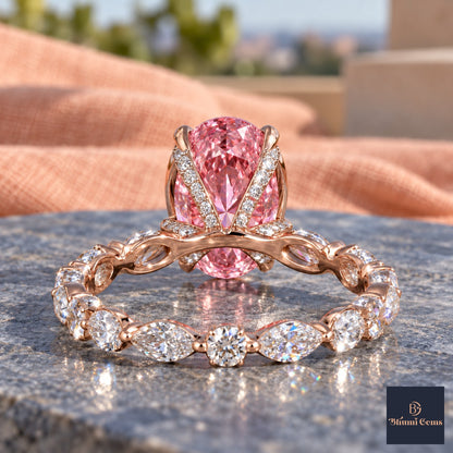 Pink Oval Cut Lab Grown Diamond Engagement Ring - Navette Band in rose gold, gallery view