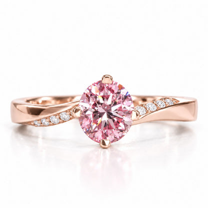 Pink Oval Cut Lab Grown Diamond Engagement Ring - Pave Twist Bypass in rose gold, front view