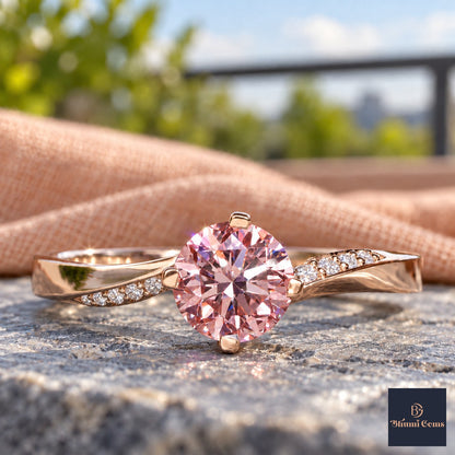 Pink Oval Cut Lab Grown Diamond Engagement Ring - Pave Twist Bypass in rose gold, close-up
