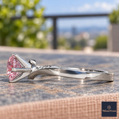 Pink Oval Cut Lab Grown Diamond Engagement Ring - Pave Twist Bypass in white gold, side view