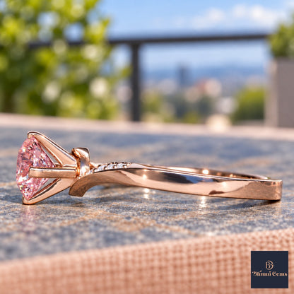 Pink Oval Cut Lab Grown Diamond Engagement Ring - Pave Twist Bypass in rose gold, side view