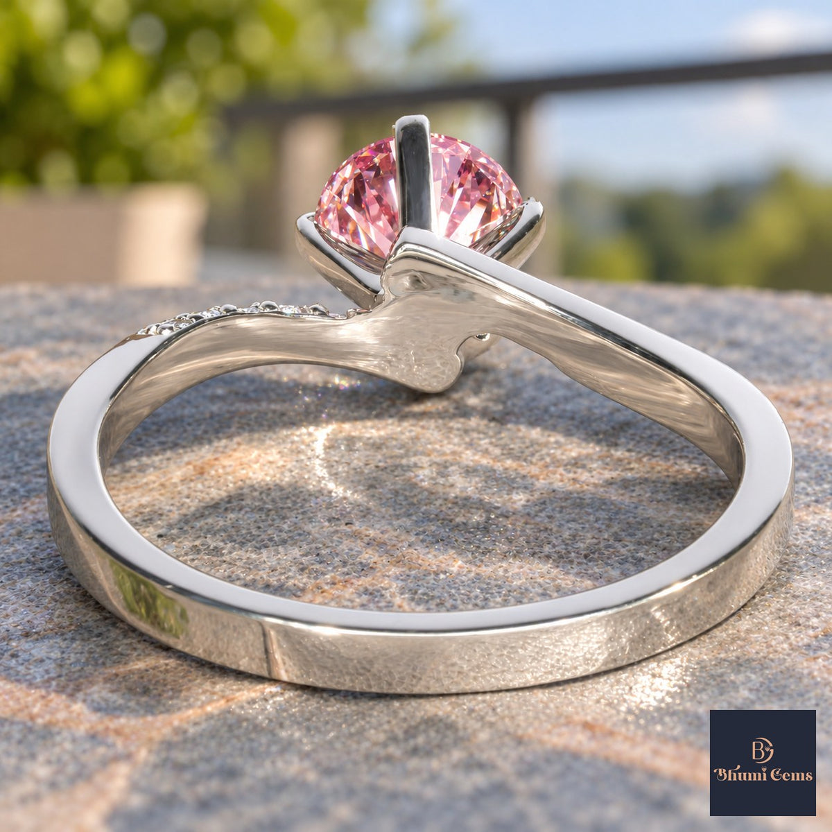 Pink Oval Cut Lab Grown Diamond Engagement Ring - Pave Twist Bypass in white gold, gallery view