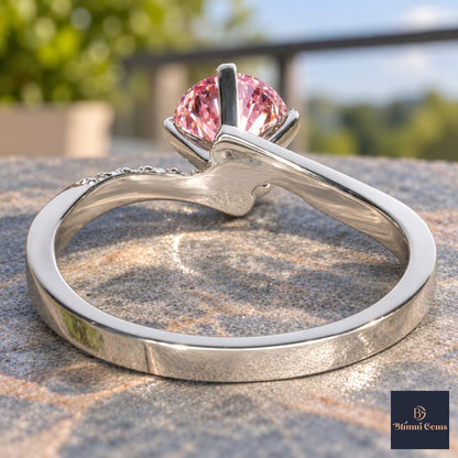 Pink Oval Cut Lab Grown Diamond Engagement Ring - Pave Twist Bypass in white gold, gallery view