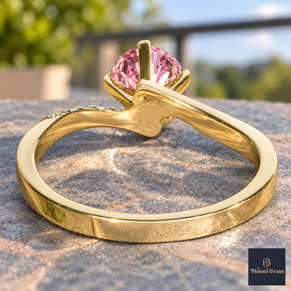 Pink Oval Cut Lab Grown Diamond Engagement Ring - Pave Twist Bypass in yellow gold, gallery view