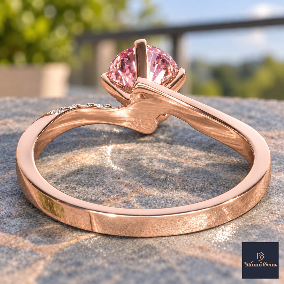 Pink Oval Cut Lab Grown Diamond Engagement Ring - Pave Twist Bypass in rose gold, gallery view