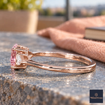 Pink Oval Cut Lab Grown Diamond Engagement Ring - Pear Side Stones in rose gold, side view