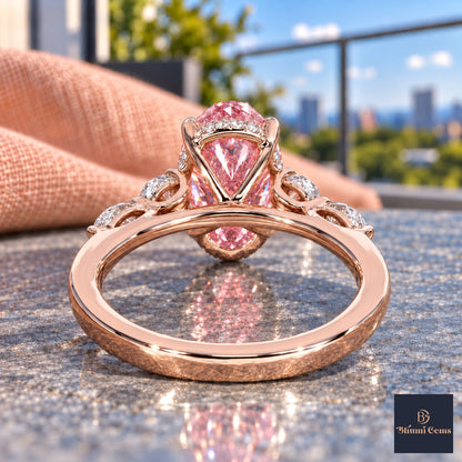 Pink Oval Cut Lab Grown Diamond Engagement Ring - Round and Marquise Accents in rose gold, gallery view