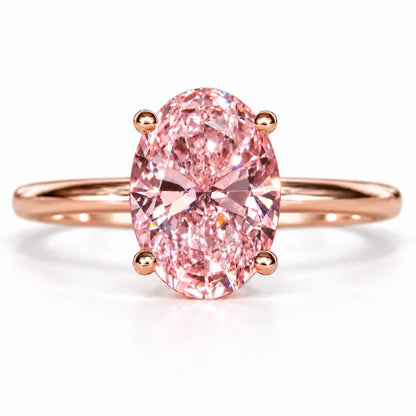 Pink Oval Cut Lab Grown Diamond Engagement Ring - Six Prong Solitaire in rose gold, front view
