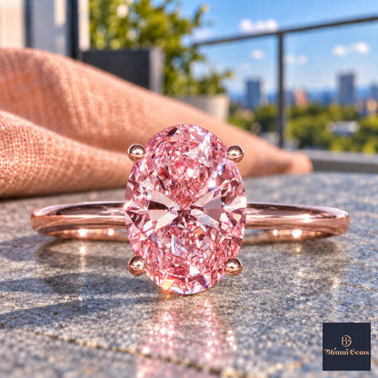 Pink Oval Cut Lab Grown Diamond Engagement Ring - Six Prong Solitaire in rose gold, close-up