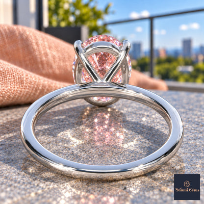 Pink Oval Cut Lab Grown Diamond Engagement Ring - Six Prong Solitaire in white gold, gallery view