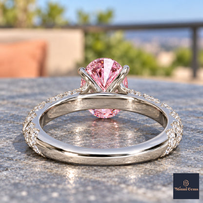Pink Oval Cut Lab Grown Diamond Engagement Ring - Twisted Rope Band in white gold, gallery view