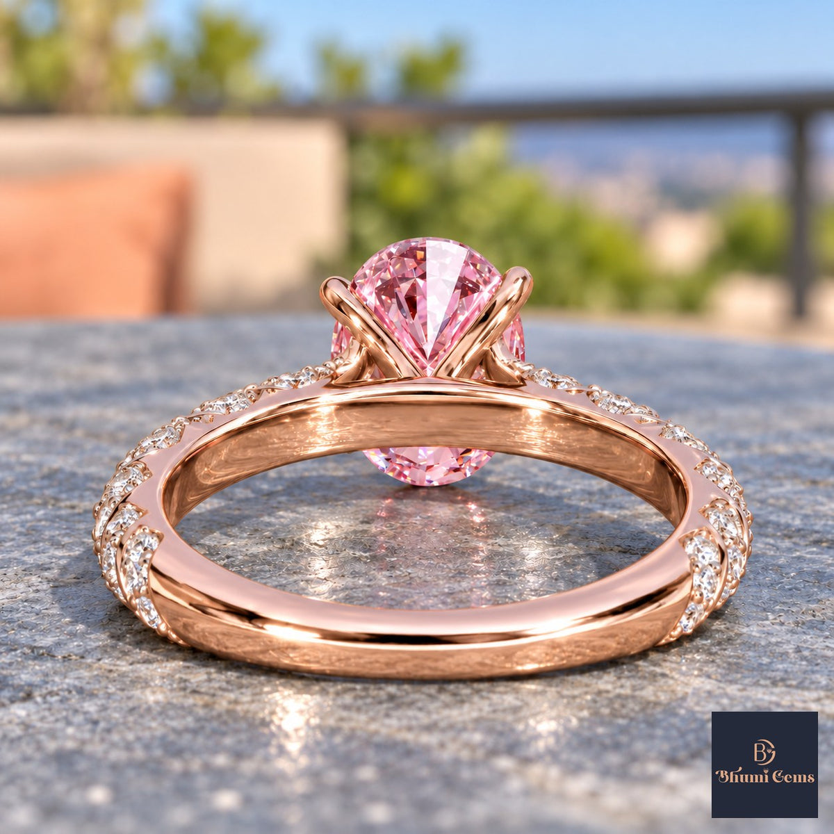 Pink Oval Cut Lab Grown Diamond Engagement Ring - Twisted Rope Band in rose gold, gallery view