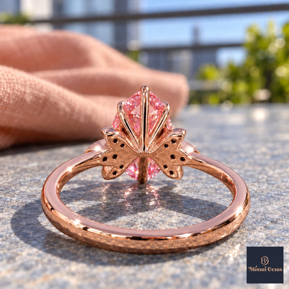 Pink Pear Cut Lab Grown Diamond Engagement Ring - Floral Leaf Accents in rose gold, gallery view