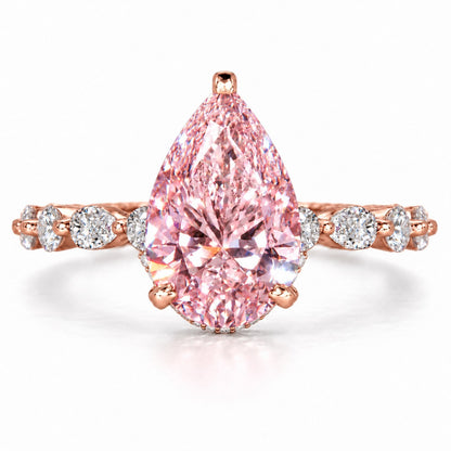 Pink Pear Cut Lab Grown Diamond Engagement Ring - Navette Band in rose gold, front view