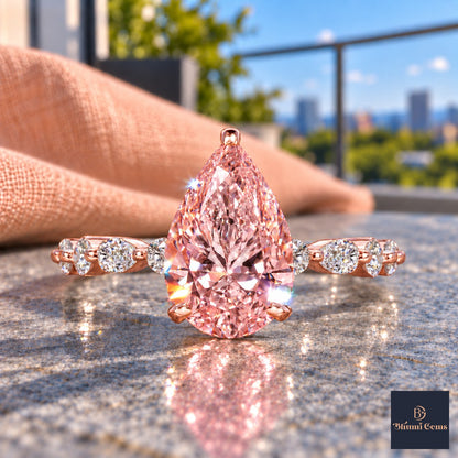 Pink Pear Cut Lab Grown Diamond Engagement Ring - Navette Band in rose gold, close-up