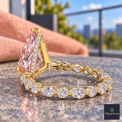 Pink Pear Cut Lab Grown Diamond Engagement Ring - Navette Band in yellow gold, gallery view