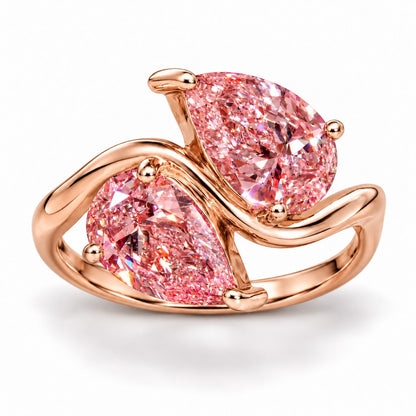 Pink Pear Cut Lab Grown Diamond Engagement Ring - Toi et Moi in rose gold, front view