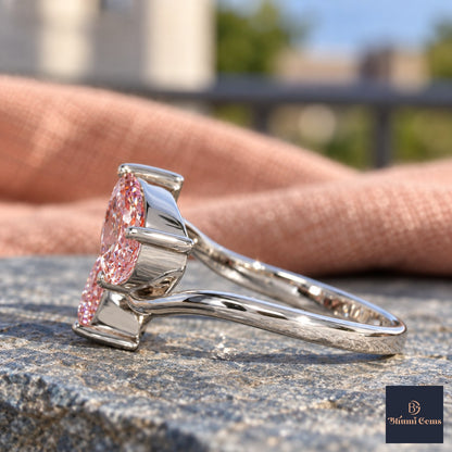 Pink Pear Cut Lab Grown Diamond Engagement Ring - Toi et Moi in white gold, side view
