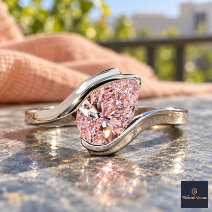 Pink Pear Cut Lab Grown Diamond Engagement Ring - Wrap Bypass Solitaire in white gold, close-up