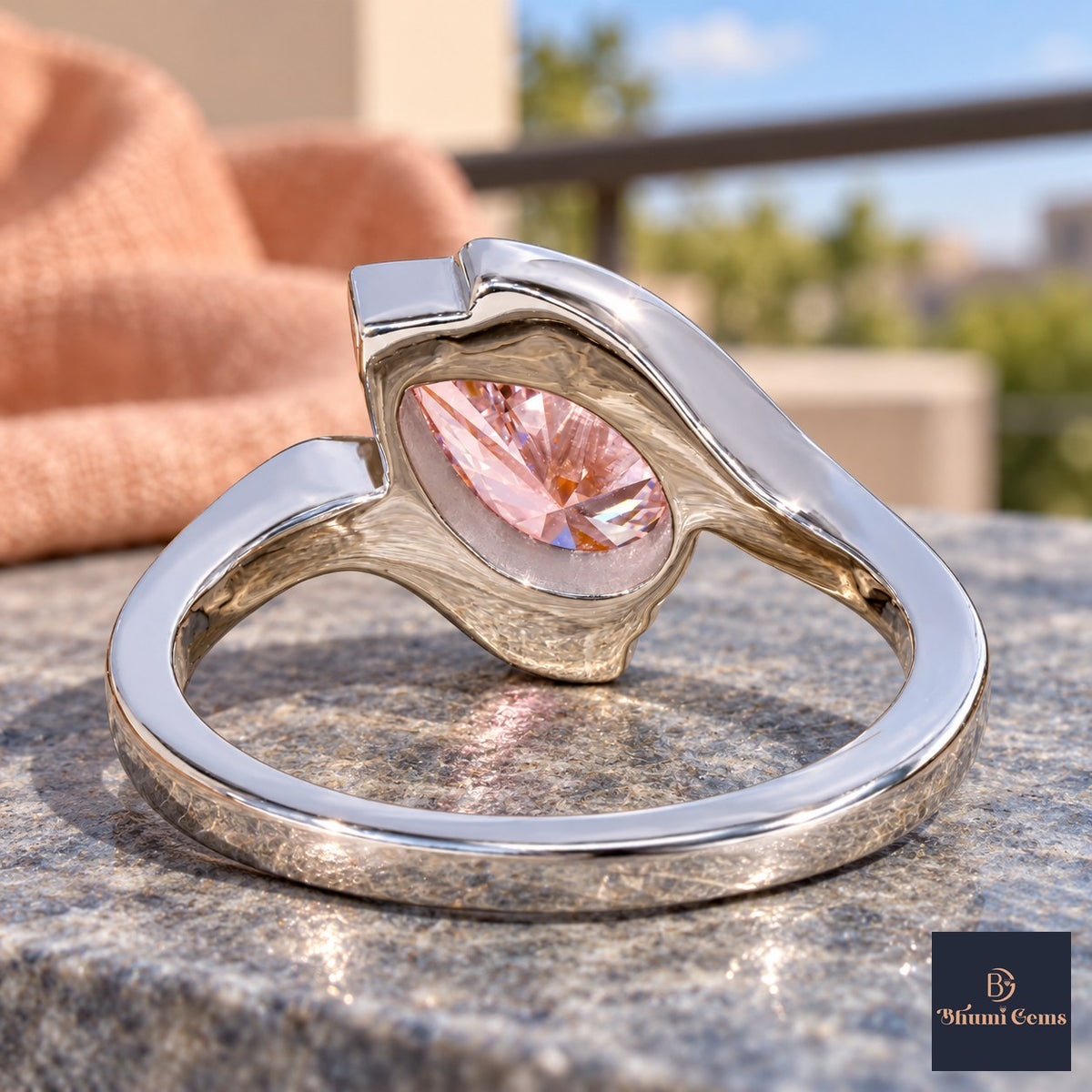 Pink Pear Cut Lab Grown Diamond Engagement Ring - Wrap Bypass Solitaire in white gold, gallery view