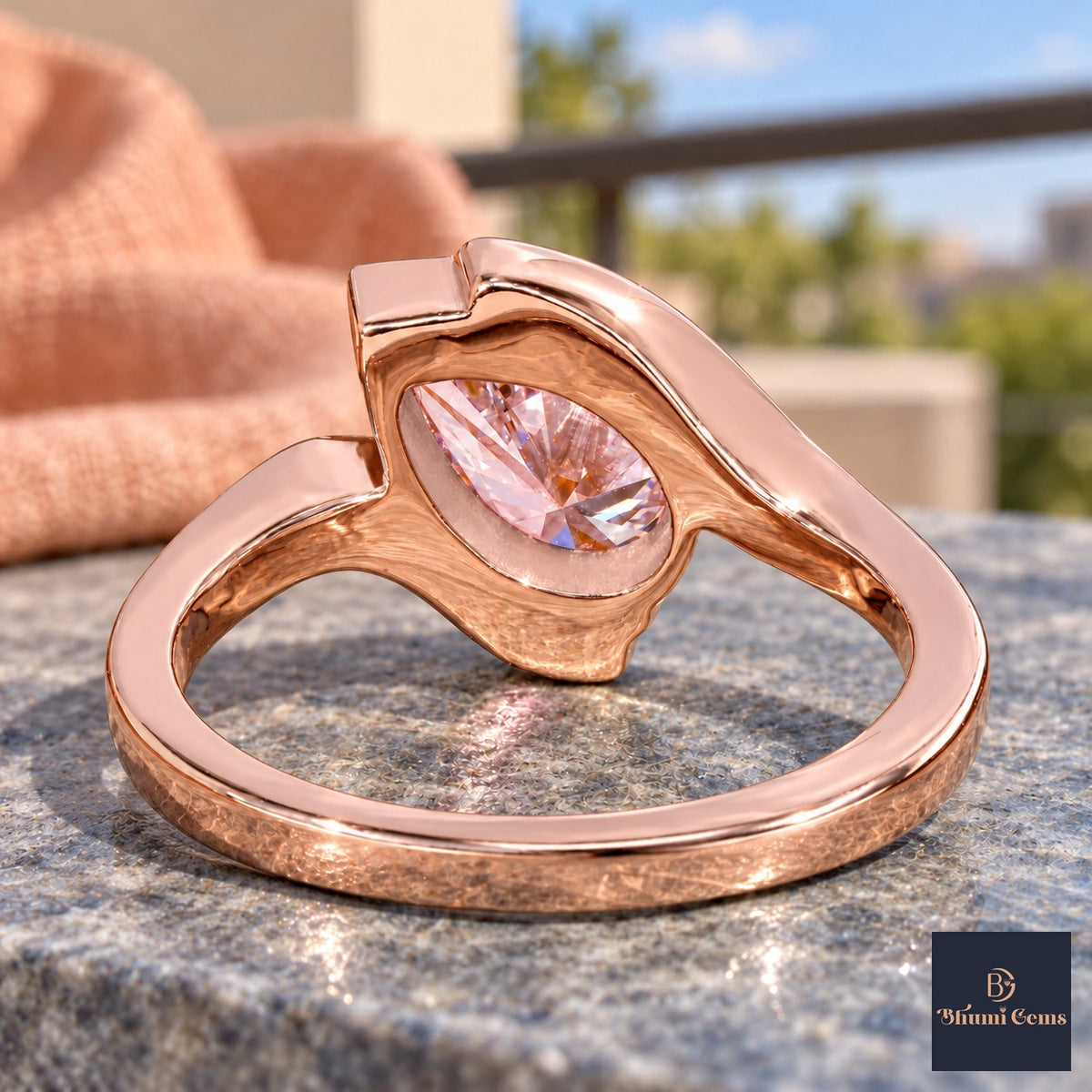 Pink Pear Cut Lab Grown Diamond Engagement Ring - Wrap Bypass Solitaire in rose gold, gallery view