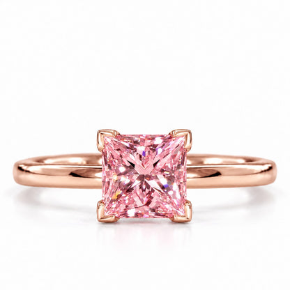 Pink Princess Cut Lab Grown Diamond Engagement Ring - Classic Solitaire in rose gold, front view