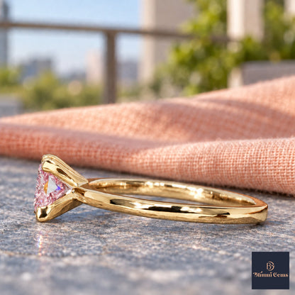 Pink Princess Cut Lab Grown Diamond Engagement Ring - Classic Solitaire in yellow gold, side view