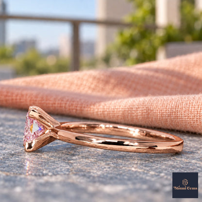 Pink Princess Cut Lab Grown Diamond Engagement Ring - Classic Solitaire in rose gold, side view