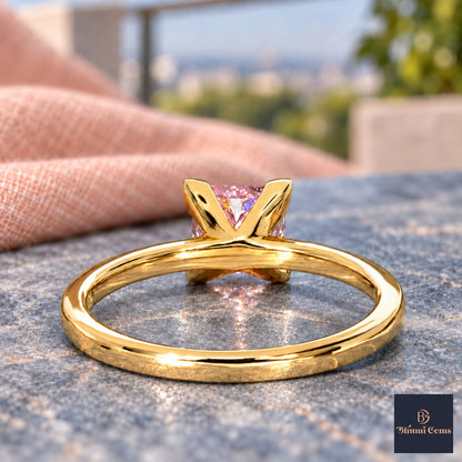 Pink Princess Cut Lab Grown Diamond Engagement Ring - Classic Solitaire in yellow gold, gallery view