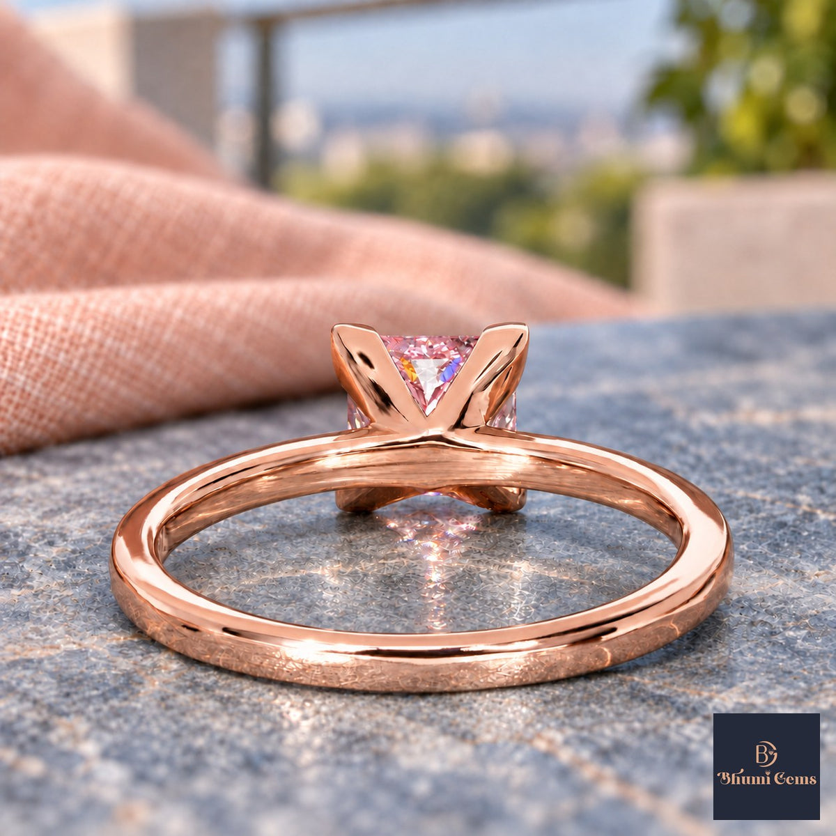 Pink Princess Cut Lab Grown Diamond Engagement Ring - Classic Solitaire in rose gold, gallery view
