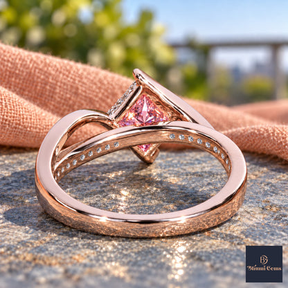 Pink Princess Cut Lab Grown Diamond Engagement Ring - Kite Set Pave Twist in rose gold, gallery view