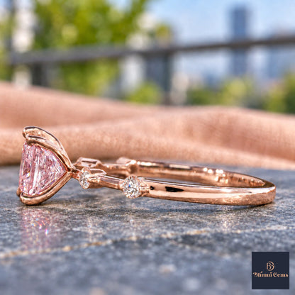 Pink Princess Cut Lab Grown Diamond Engagement Ring - Station Band in rose gold, side view