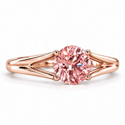 Pink Round Cut Lab Grown Diamond Engagement Ring - Split Shank in rose gold, front view