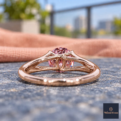 Pink Round Cut Lab Grown Diamond Engagement Ring - Split Shank in rose gold, gallery view