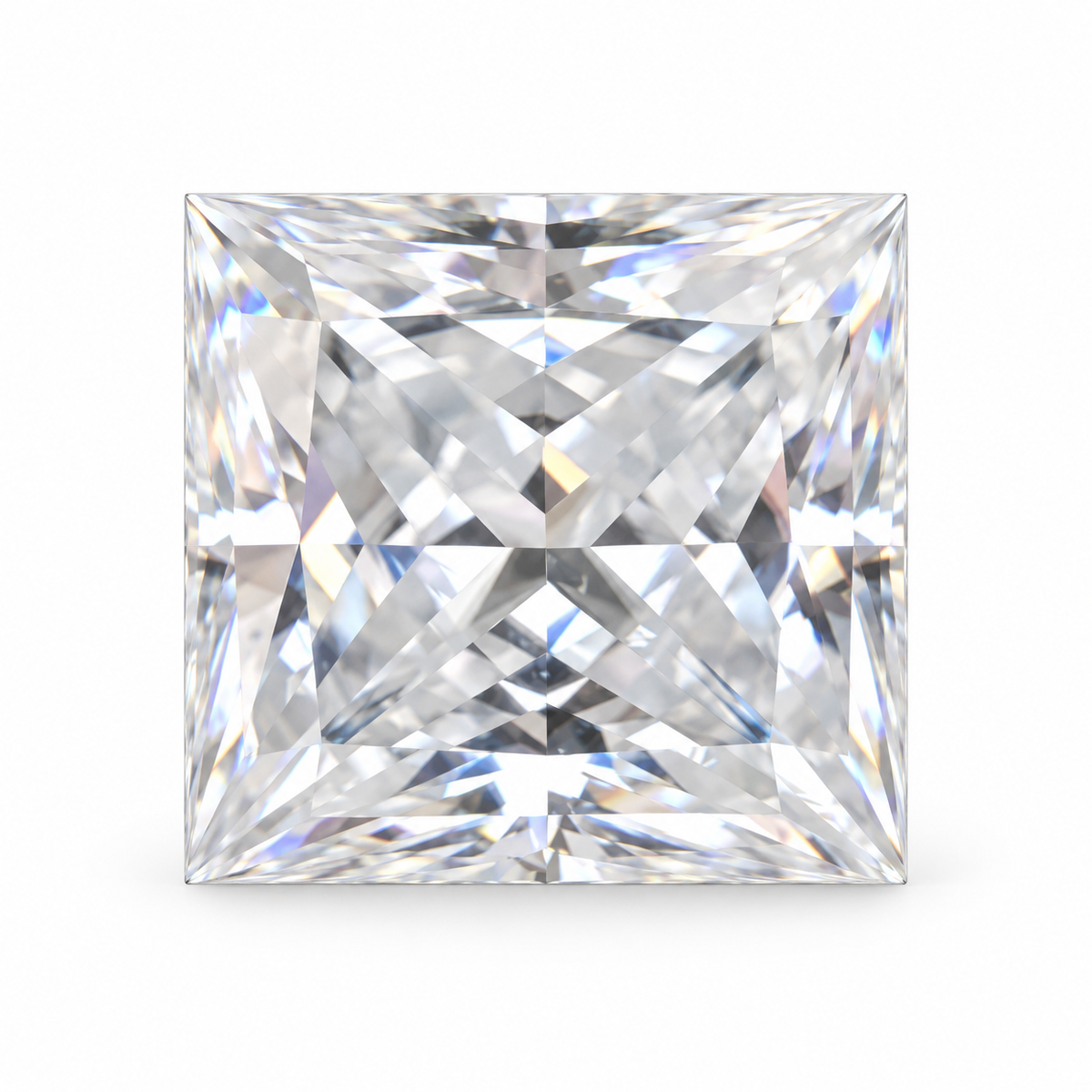 Princess cut VVS1 colorless loose moissanite, top view