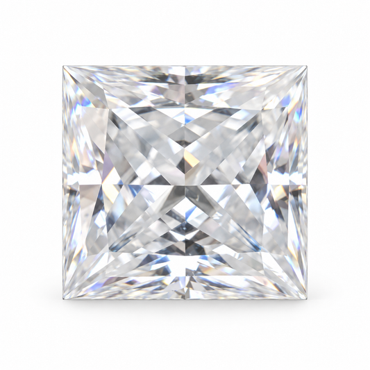 Princess cut VVS1 colorless loose moissanite, top view