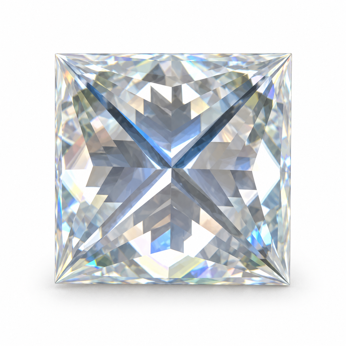Princess cut VVS1 loose moissanite, pavilion view