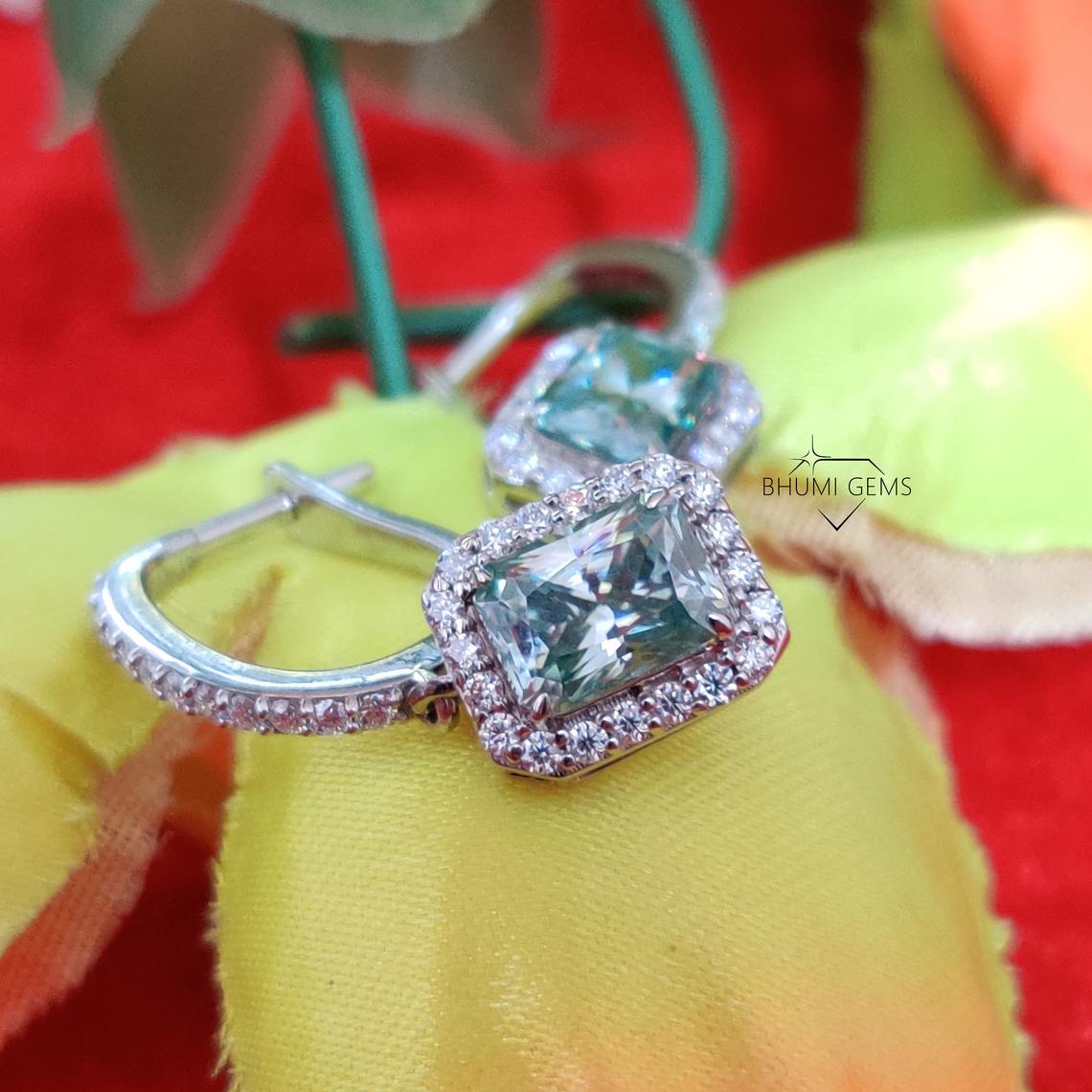 radiant dark green moissanite wedding earrings