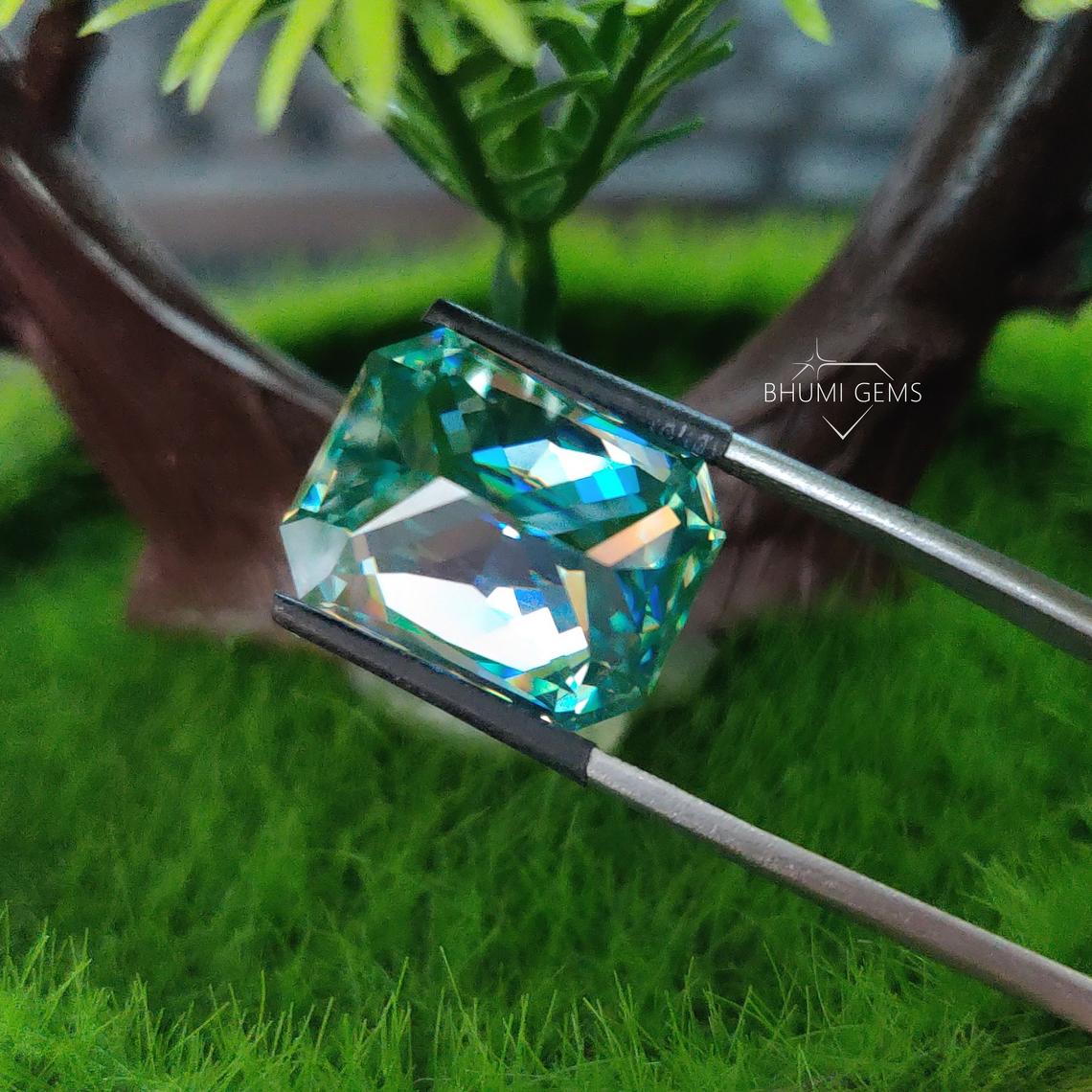 Radiant Green Color Loose Moissanite Diamond - view 4
