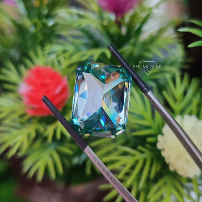 Radiant Green Color Loose Moissanite Diamond - view 6