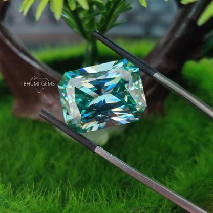 Radiant Green Color Loose Moissanite Diamond - view 2