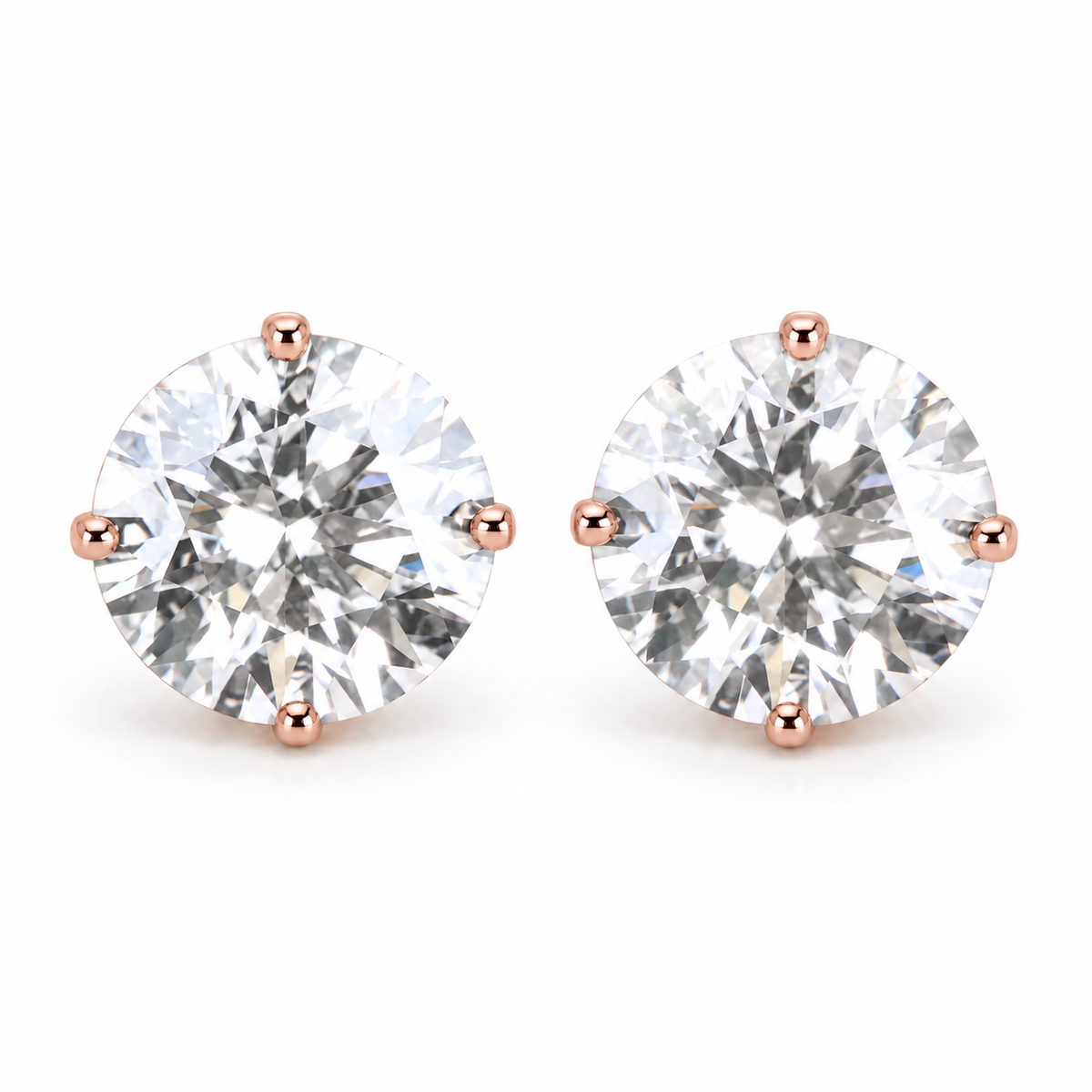 Round Moissanite Stud Earrings - Rose gold - front view