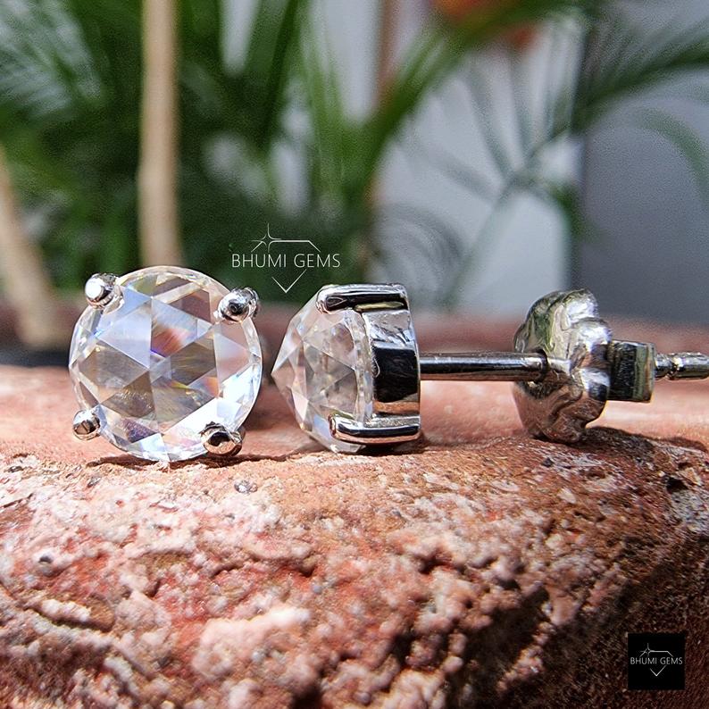 round rose cut moissanite earrings