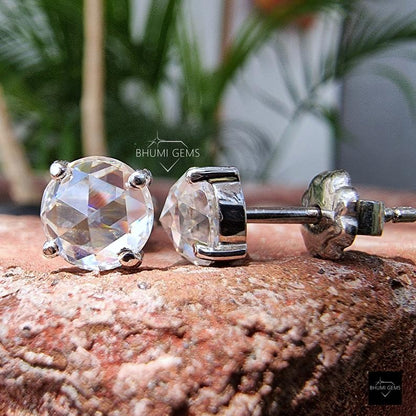 round rose cut moissanite earrings