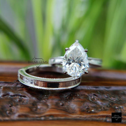 Solitaire Pear 3 CT Moissanite Wedding Ring Set - view 3