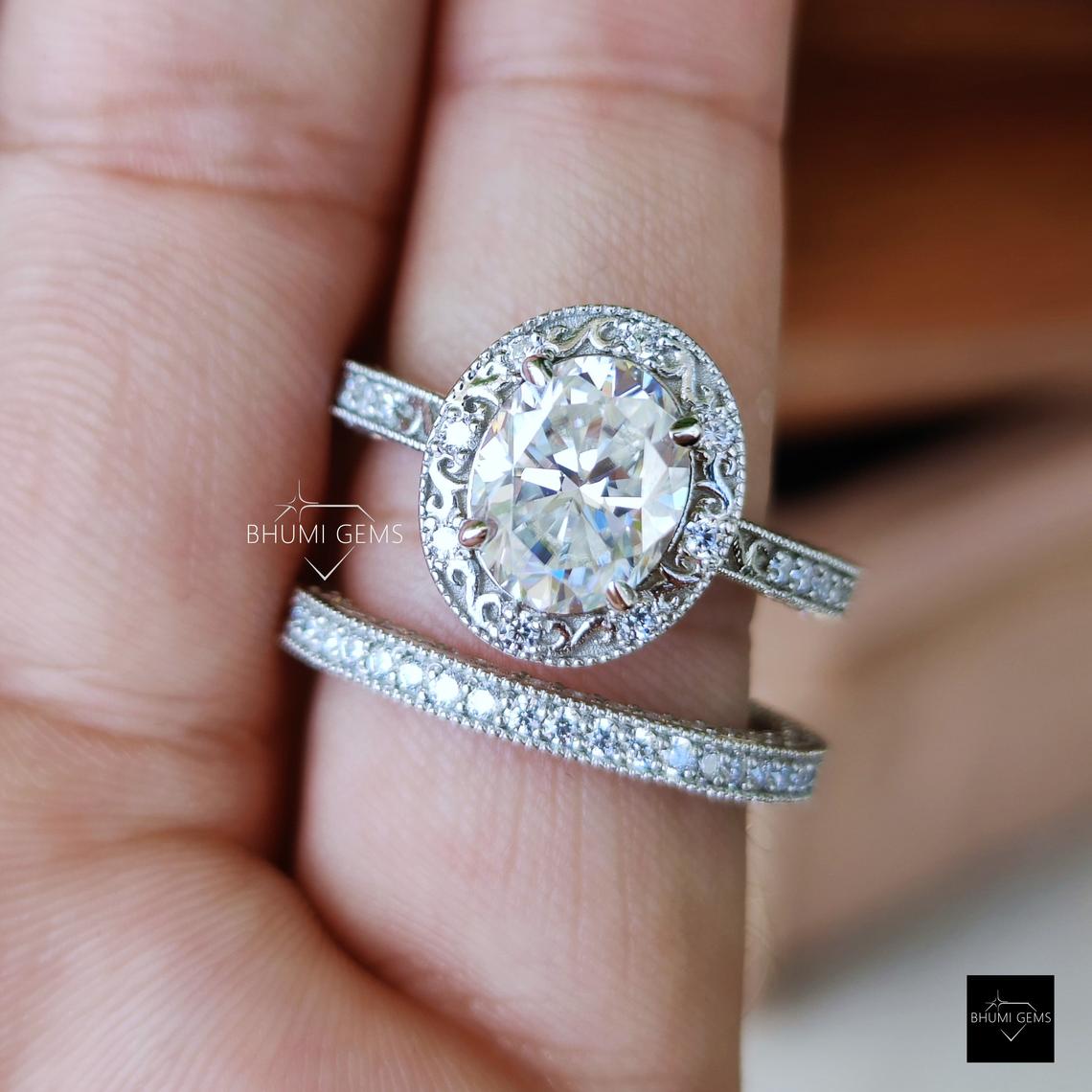 Vintage Moissanite Engagement Ring Set - view 4
